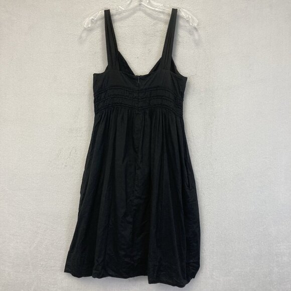 VINCE Smocked Black Sundress Womens Size 8 Lined Cotton V-Neck Empire Waist - Picture 2 of 11